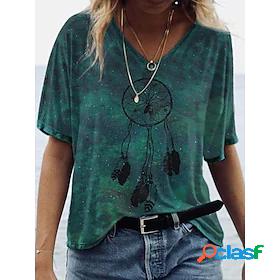Womens T shirt Color Gradient Graphic V Neck Basic Ethnic