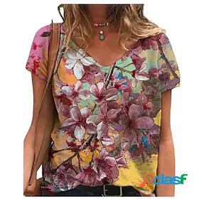 Womens T shirt Floral Theme 3D Printed Painting Floral 3D V