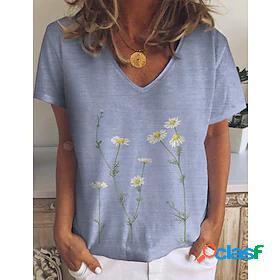 Womens T shirt Floral Theme Daisy Painting Floral Graphic V