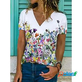 Womens T shirt Floral Theme Floral Graphic Flower V Neck