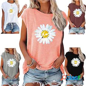 Womens T shirt Floral Theme Painting Flower Daisy Round Neck