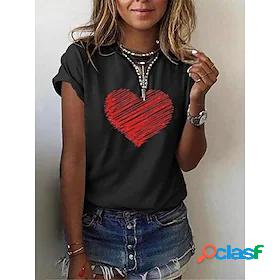 Womens T shirt Graphic Heart Round Neck Print Basic Vintage