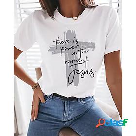 Womens T shirt Graphic Round Neck Print Basic Tops White T /