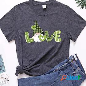Womens T shirt Lucky Valentines Day Painting Cartoon Plaid