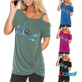 Womens T shirt Painting Animal One Shoulder Cut Out Print