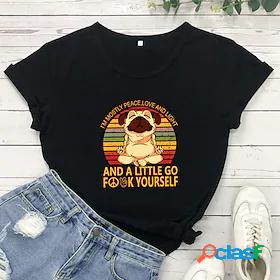 Womens T shirt Painting Dog Peace Love Round Neck Print