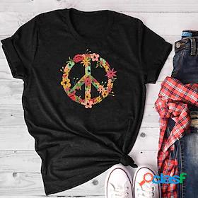 Womens T shirt Painting Floral Peace Love Round Neck Print