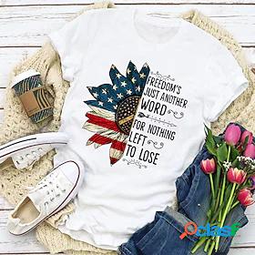 Womens T shirt Painting Floral USA Fruit Round Neck Print