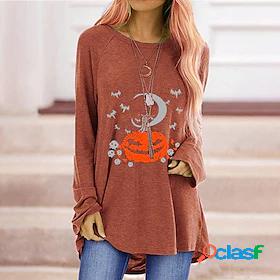 Womens T shirt Painting Graphic Pumpkin Round Neck Print