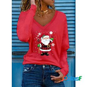 Womens T shirt Painting Graphic Snowflake Santa Claus V Neck