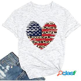 Womens T shirt Painting Heart Leopard USA Round Neck Print