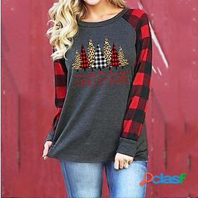Womens T shirt Painting Plaid Graphic Color Block Round Neck