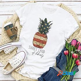 Womens T shirt Painting Text USA Fruit Round Neck Print