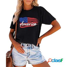 Womens T shirt Painting USA National Flag Round Neck Print