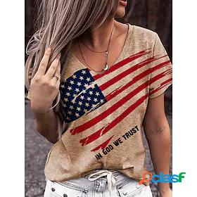 Womens T shirt Painting USA V Neck Print Basic Vintage Tops