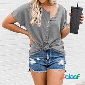 Womens T shirt Plain Round Neck Basic Tops Blue White Black