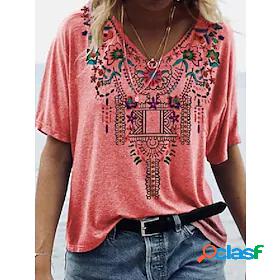 Womens T shirt V Neck Basic Tops / 3D Print