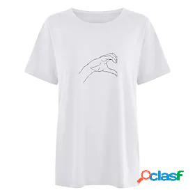 Womens T shirt Valentines Day Painting Couple Graphic Round