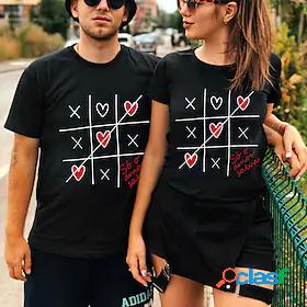 Womens T shirt Valentines Day Painting Couple Heart Round