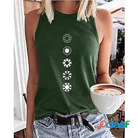 Womens Tank Top Camis Shirt Daisy Round Neck Basic Casual