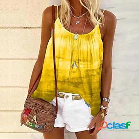 Womens Tank Top Shirt Tie Dye Round Neck Print Casual