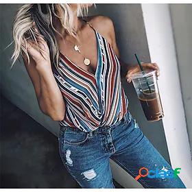 Womens Tank Top Striped V Neck Print Casual Streetwear Tops