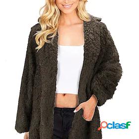 Womens Teddy Coat Fall Winter Daily Long Coat Loose Basic