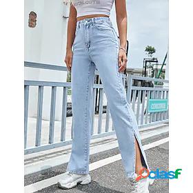 Women's Trousers Split Jeans Full Length Pants Inelastic