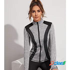Womens Yoga Top Thumbhole Zipper Winter Color Block Gray