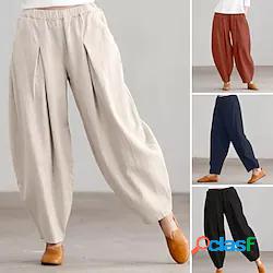 da donna lino pantaloni da yoga tasche laterali harem pants