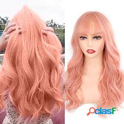 parrucca sintetica capelli rosa parrucca ondulata lunga