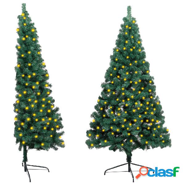 vidaXL Albero Natale a Metà con LED e Supporto Verde 150 cm
