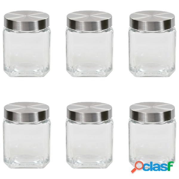vidaXL Barattoli in Vetro con Coperchio Argento 6 pz 1200 ml