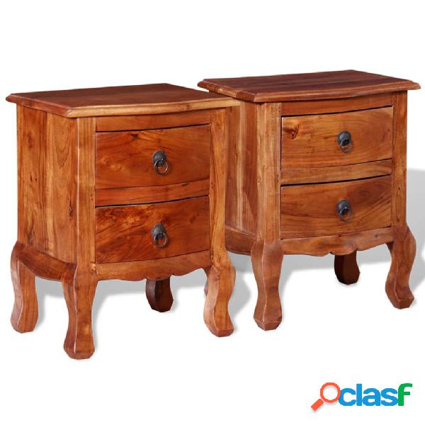 vidaXL Comodini con Cassetti 2 pz in Legno Massello di