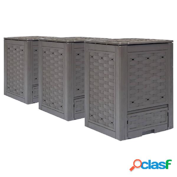 vidaXL Compostiere 3 pz Marrone 60x60x83 cm 900 L Rattan di