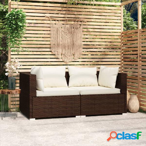 vidaXL Divano a 2 Posti con Cuscini in Polyrattan Marrone