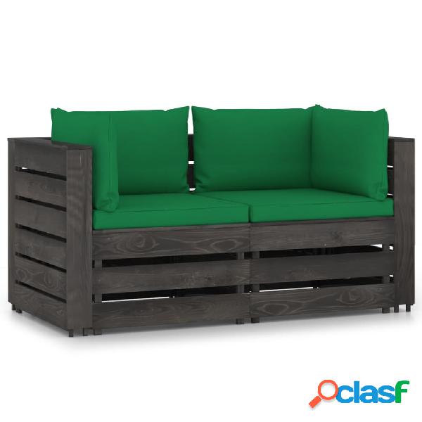 vidaXL Divano da Giardino a 2 Posti con Cuscini Legno