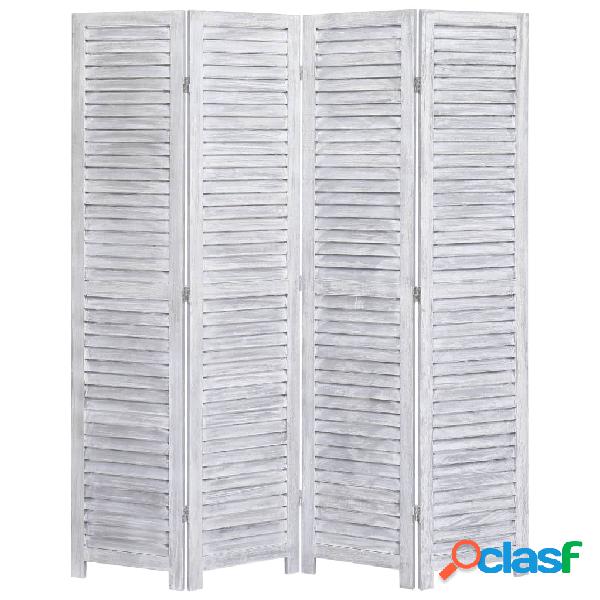 vidaXL Divisorio a 4 Pannelli Grigio 140x165 cm in Legno