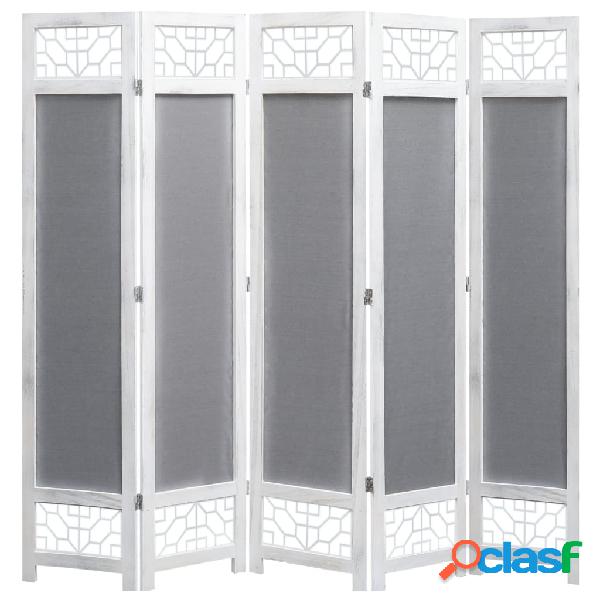 vidaXL Divisorio a 5 Pannelli Grigio 175x165 cm in Tessuto