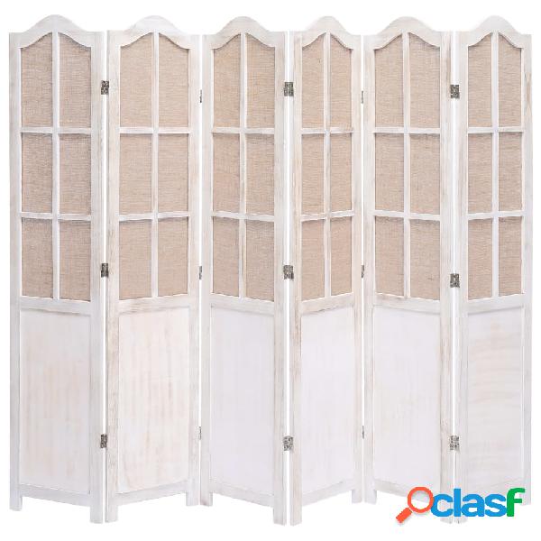 vidaXL Divisorio a 6 Pannelli Bianco 210x165 cm in Tessuto