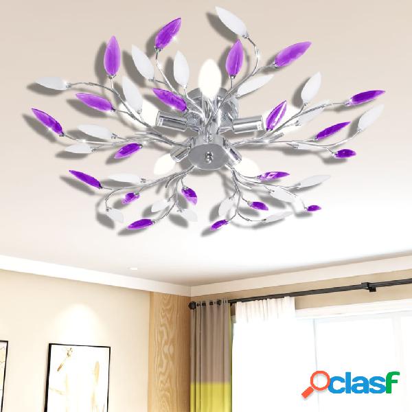 vidaXL Lampada da Soffitto Bianco e Viola in Cristalli