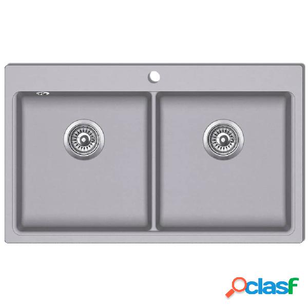 vidaXL Lavandino cucina granito grigio lavello doppio con