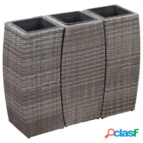 vidaXL Letti Rialzati da Giardino 3 pz in Polyrattan Grigio