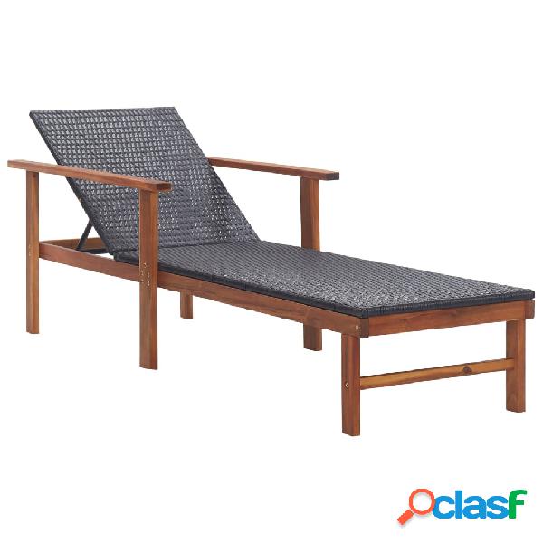 vidaXL Lettino Prendisole Polyrattan e Legno Massello di