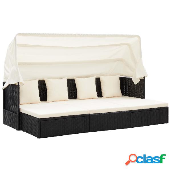 vidaXL Lettino Prendisole con Tetto Nero in Polyrattan