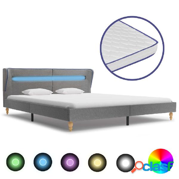 vidaXL Letto con LED e Memory Foam Tessuto Grigio Chiaro