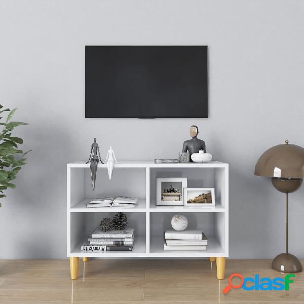vidaXL Mobile TV con Gambe in Legno Massello Bianco Lucido