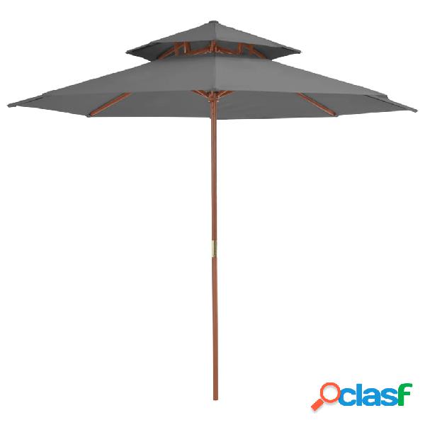 vidaXL Ombrellone a Due Livelli con Palo in Legno 270 cm
