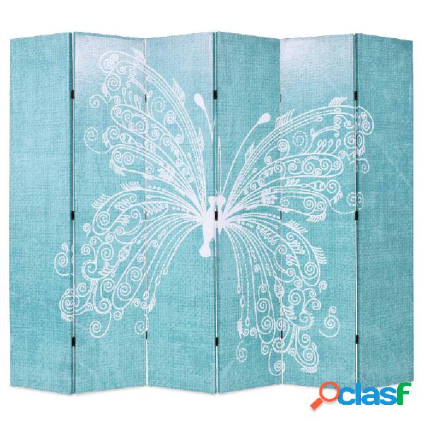 vidaXL Paravento Pieghevole 228x170 cm Stampa Farfalla Blu