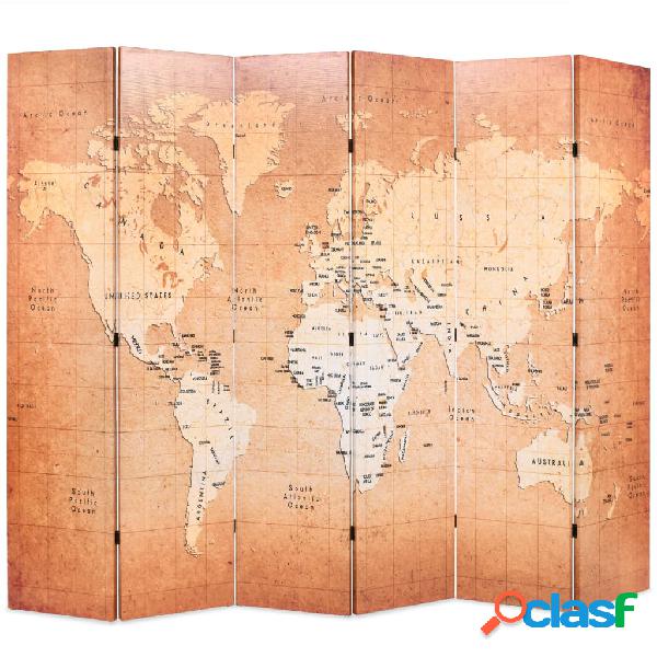 vidaXL Paravento Pieghevole 228x170 cm Stampa Mappa del